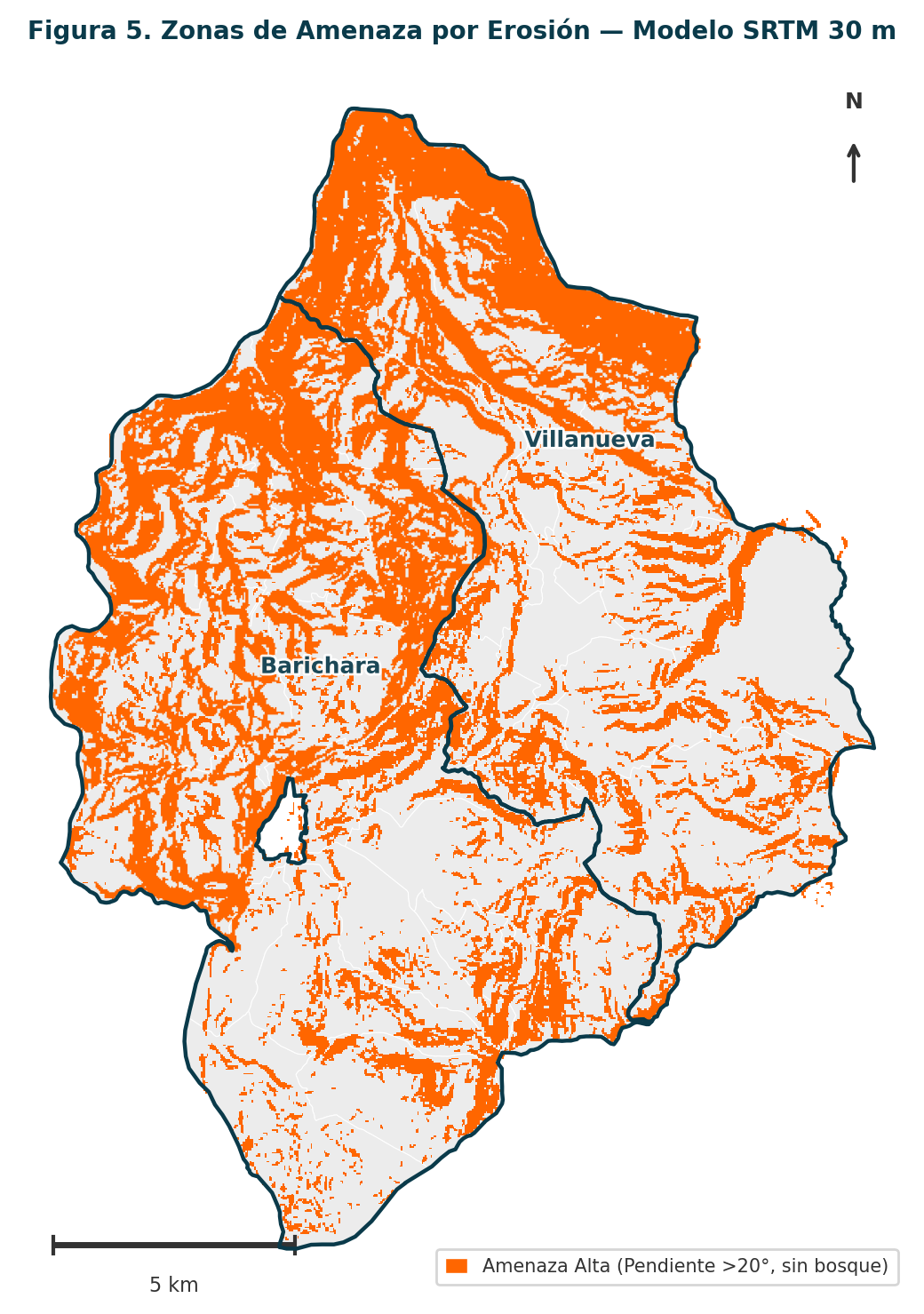 Zonas de Amenaza por Erosión (Modelo DEM SRTM 30 m)